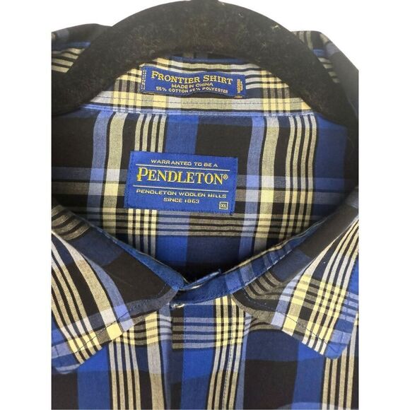 Pendleton Men’s XL Button Down Shirt Long Sleeve Pearl Snap Western Blue Plaid - Picture 3 of 6